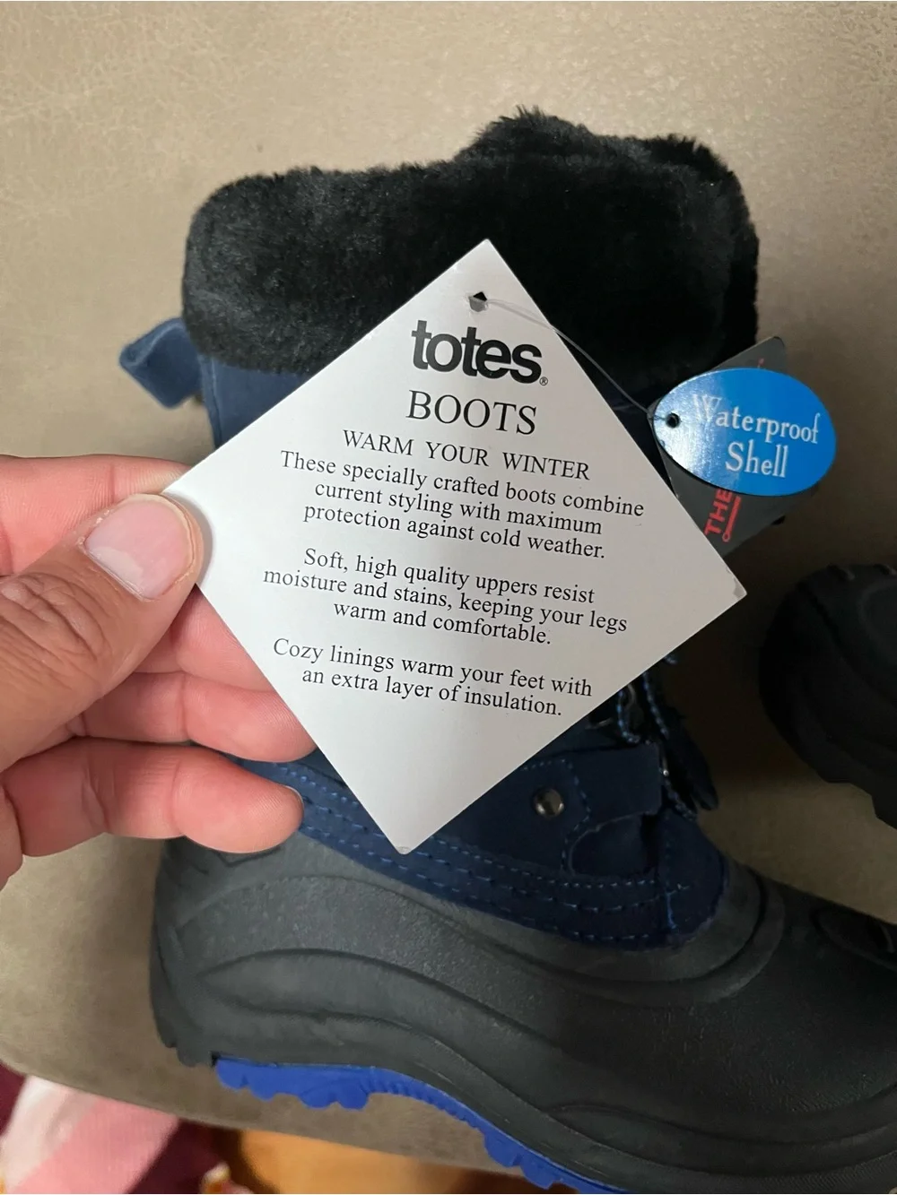 Kids Navy Winter Snow Boots with Faux Fur Trim size 13